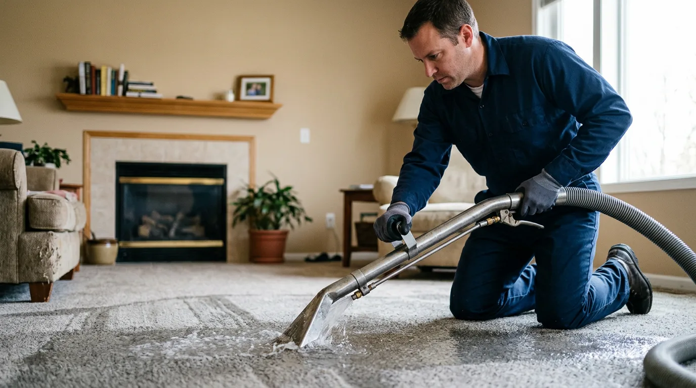 Water damage restoration technician working near Harmony, RI